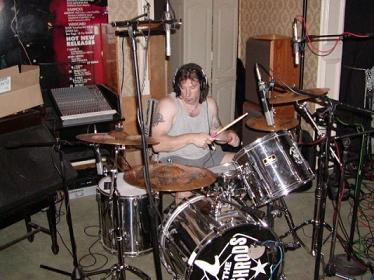 PushRods Drummer in recording studio