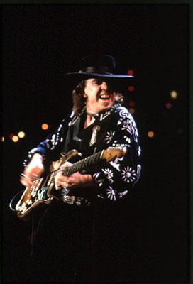 Stevie Ray Vaughan playing guitar