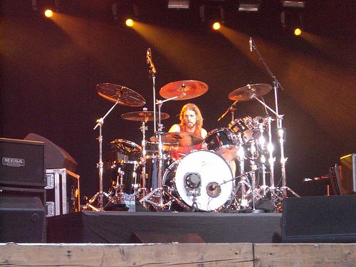Taylor playing drums with foo fighters